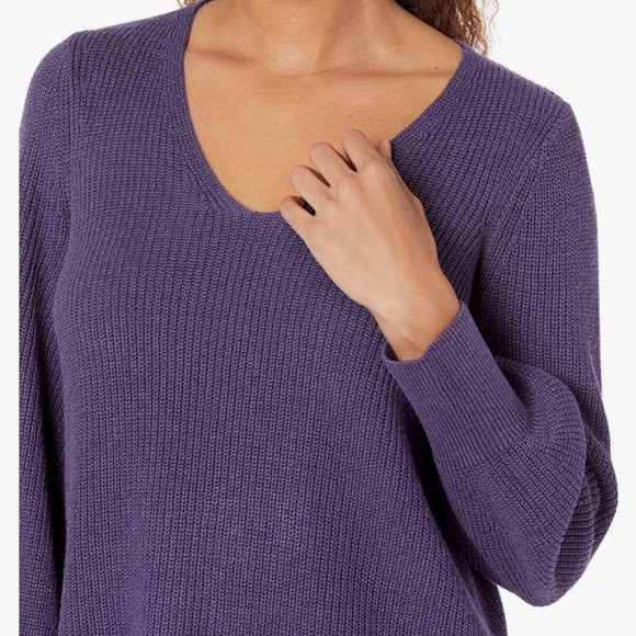 Nic+Zoe Purple/Fig V-neck Shaker Sweater - Size L - Picture 3 of 13